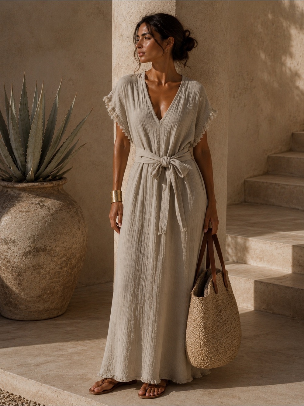 Natural Handmade Cotton Gauze Maxi Dress | One Size